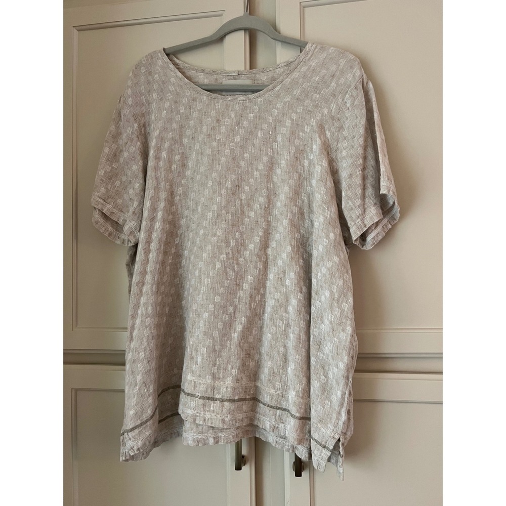 FLAX Oatmeal Linen Textured Tunic Top Scoop Neck Short Sleeve Size large - Picture 5 of 6